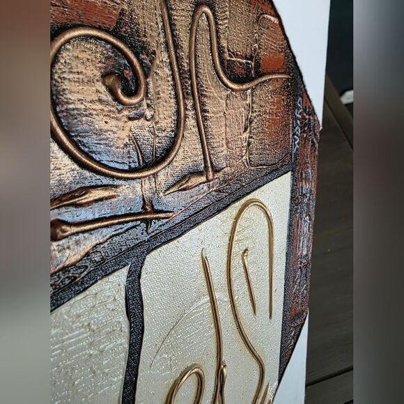 Abstract Symbolic Tribal Textured Hand Painted Wall Art Set Of 2 Signed 8x10 - Picture 7 of 8